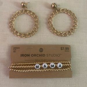 NWT - Gold Bracelet that says MAMA and a pair of beautiful Gold earrings.